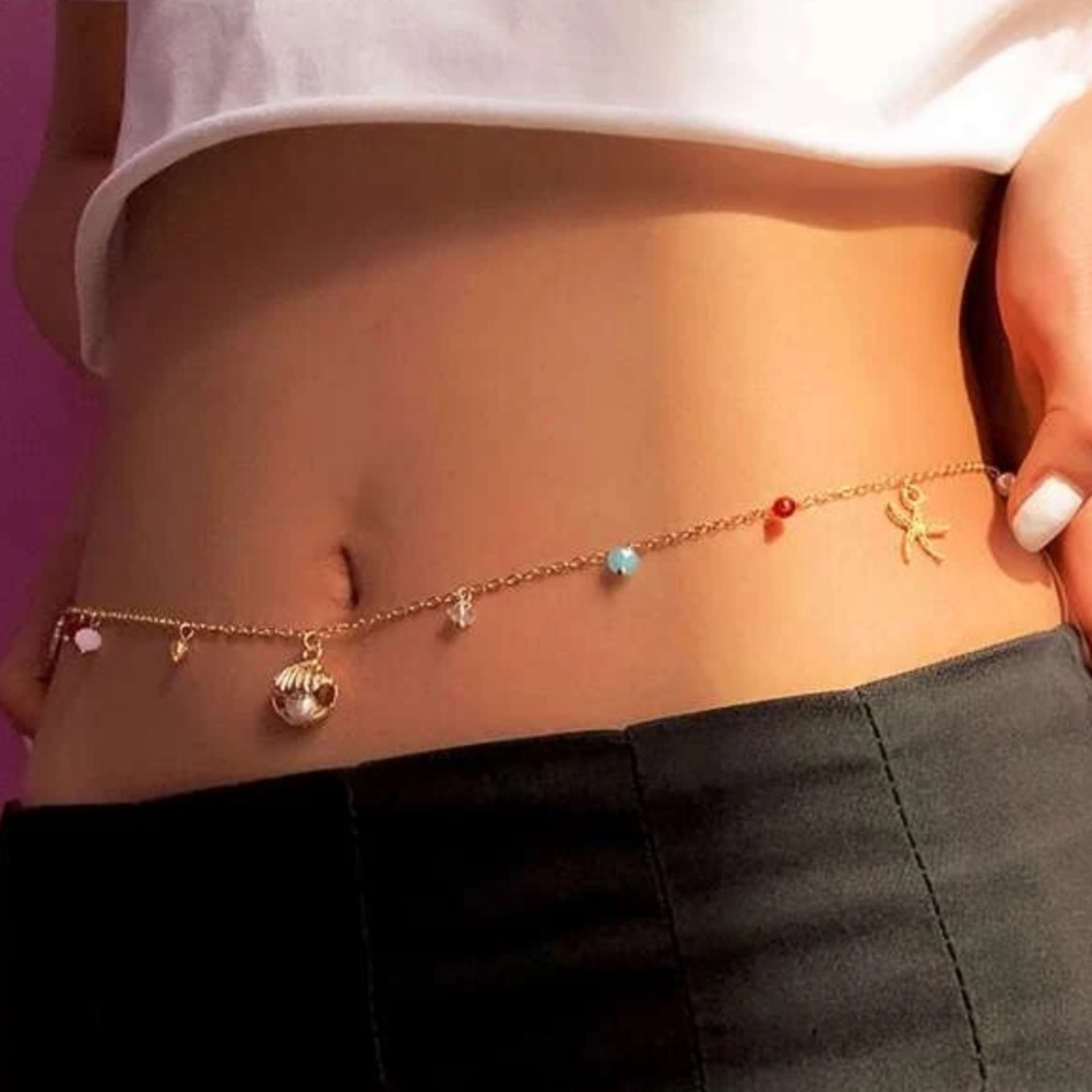 Mermaid Peaking Pearl Beachy Sexy Belly Chain - Picture 2 of 9